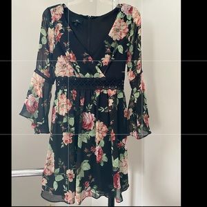 Black long sleeve floral dress